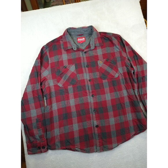 Coleman Plaid Flannel Shirt Men's 2XL Red/Gray Long Sleeve Pockets Outdoor EUC - Picture 6 of 11